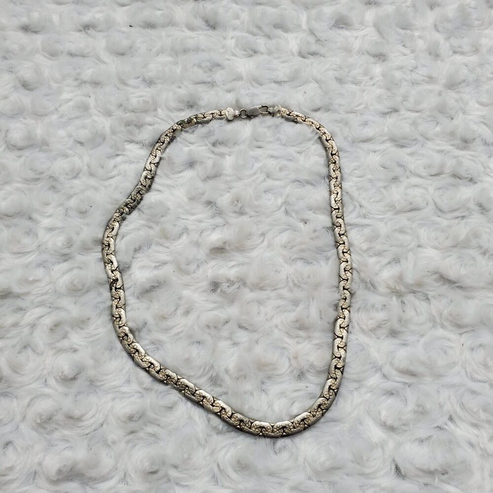 Vintage Flat Link Collar Necklace Tone Textured Woven Choker 14k Gold Plated